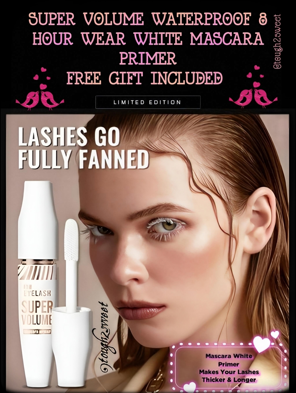 🆕SUPER VOLUME WATERPROOF 8 HOUR WEAR WHITE MASCARA PRIMER❤️FREE EYELINER INC❤